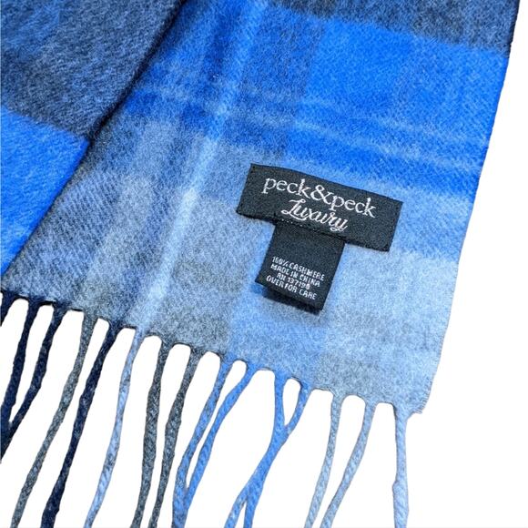 Peck & Peck luxury cashmere scarf blue fringe - Picture 4 of 4